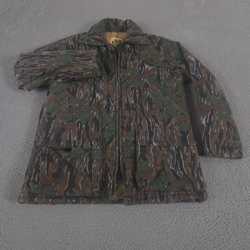 VINTAGE Ideal‎ Jacket Mens M Camo Tiger Stripe Leaf Quilted Field Coat 80s 90s